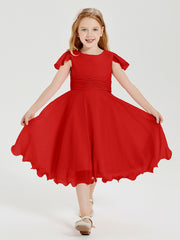 Tea Length Chiffon Junior Bridesmaid Dresses Red