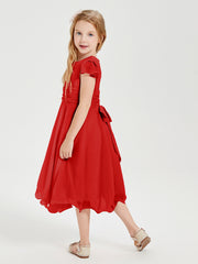 Tea Length Chiffon Junior Bridesmaid Dresses Red
