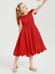 Tea Length Chiffon Junior Bridesmaid Dresses Red