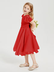 Tea Length Chiffon Junior Bridesmaid Dresses Red