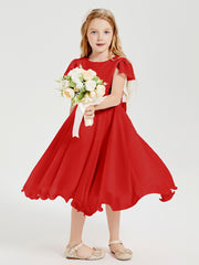 Tea Length Chiffon Junior Bridesmaid Dresses Red