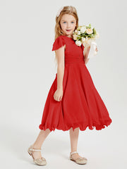 Tea Length Chiffon Junior Bridesmaid Dresses Red