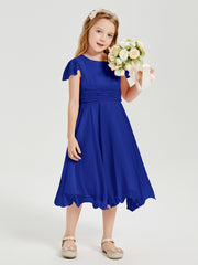 Tea Length Chiffon Junior Bridesmaid Dresses Royal Blue