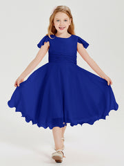 Tea Length Chiffon Junior Bridesmaid Dresses Royal Blue