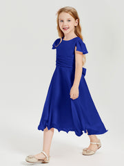 Tea Length Chiffon Junior Bridesmaid Dresses Royal Blue