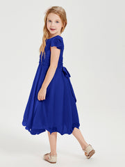 Tea Length Chiffon Junior Bridesmaid Dresses Royal Blue