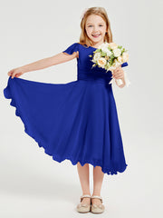 Tea Length Chiffon Junior Bridesmaid Dresses Royal Blue