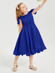 Tea Length Chiffon Junior Bridesmaid Dresses Royal Blue