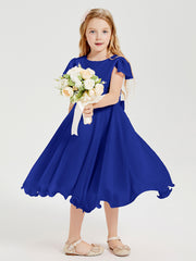 Tea Length Chiffon Junior Bridesmaid Dresses Royal Blue