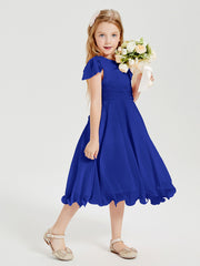 Tea Length Chiffon Junior Bridesmaid Dresses Royal Blue