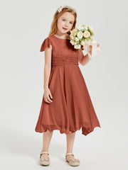 Tea Length Chiffon Junior Bridesmaid Dresses Rust
