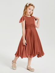 Tea Length Chiffon Junior Bridesmaid Dresses Rust