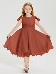 Tea Length Chiffon Junior Bridesmaid Dresses Rust