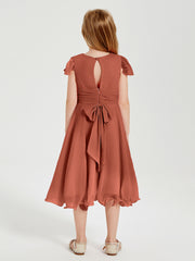 Tea Length Chiffon Junior Bridesmaid Dresses Rust