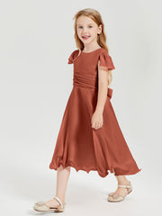Tea Length Chiffon Junior Bridesmaid Dresses Rust