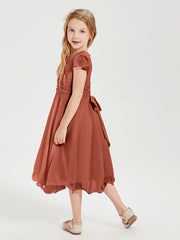Tea Length Chiffon Junior Bridesmaid Dresses Rust