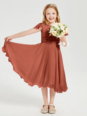 Tea Length Chiffon Junior Bridesmaid Dresses Rust