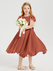 Tea Length Chiffon Junior Bridesmaid Dresses Rust