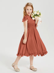Tea Length Chiffon Junior Bridesmaid Dresses Rust