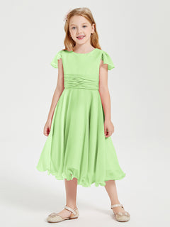 Tea Length Chiffon Junior Bridesmaid Dresses Sage