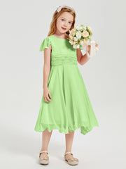 Tea Length Chiffon Junior Bridesmaid Dresses Sage