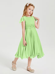 Tea Length Chiffon Junior Bridesmaid Dresses Sage