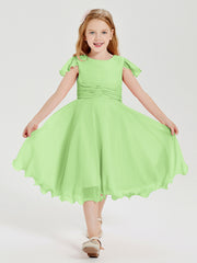 Tea Length Chiffon Junior Bridesmaid Dresses Sage