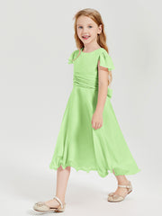 Tea Length Chiffon Junior Bridesmaid Dresses Sage
