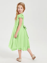 Tea Length Chiffon Junior Bridesmaid Dresses Sage