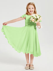 Tea Length Chiffon Junior Bridesmaid Dresses Sage