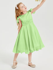 Tea Length Chiffon Junior Bridesmaid Dresses Sage