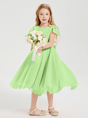 Tea Length Chiffon Junior Bridesmaid Dresses Sage