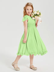 Tea Length Chiffon Junior Bridesmaid Dresses Sage