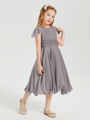 Tea Length Chiffon Junior Bridesmaid Dresses Silver
