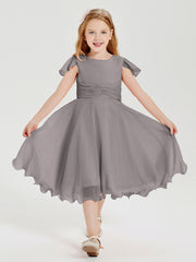 Tea Length Chiffon Junior Bridesmaid Dresses Silver
