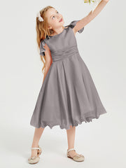 Tea Length Chiffon Junior Bridesmaid Dresses Silver
