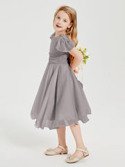 Tea Length Chiffon Junior Bridesmaid Dresses Silver