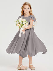 Tea Length Chiffon Junior Bridesmaid Dresses Silver