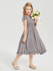Tea Length Chiffon Junior Bridesmaid Dresses Silver