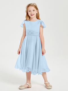 Tea Length Chiffon Junior Bridesmaid Dresses Sky Blue