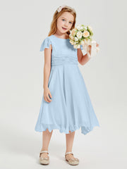 Tea Length Chiffon Junior Bridesmaid Dresses Sky Blue