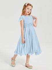 Tea Length Chiffon Junior Bridesmaid Dresses Sky Blue