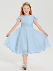Tea Length Chiffon Junior Bridesmaid Dresses Sky Blue