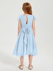 Tea Length Chiffon Junior Bridesmaid Dresses Sky Blue
