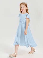 Tea Length Chiffon Junior Bridesmaid Dresses Sky Blue