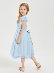 Tea Length Chiffon Junior Bridesmaid Dresses Sky Blue