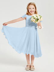 Tea Length Chiffon Junior Bridesmaid Dresses Sky Blue