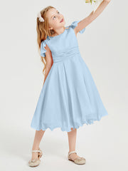Tea Length Chiffon Junior Bridesmaid Dresses Sky Blue