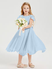 Tea Length Chiffon Junior Bridesmaid Dresses Sky Blue