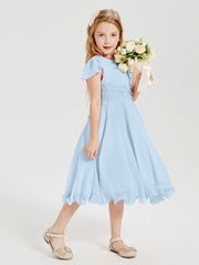 Tea Length Chiffon Junior Bridesmaid Dresses Sky Blue